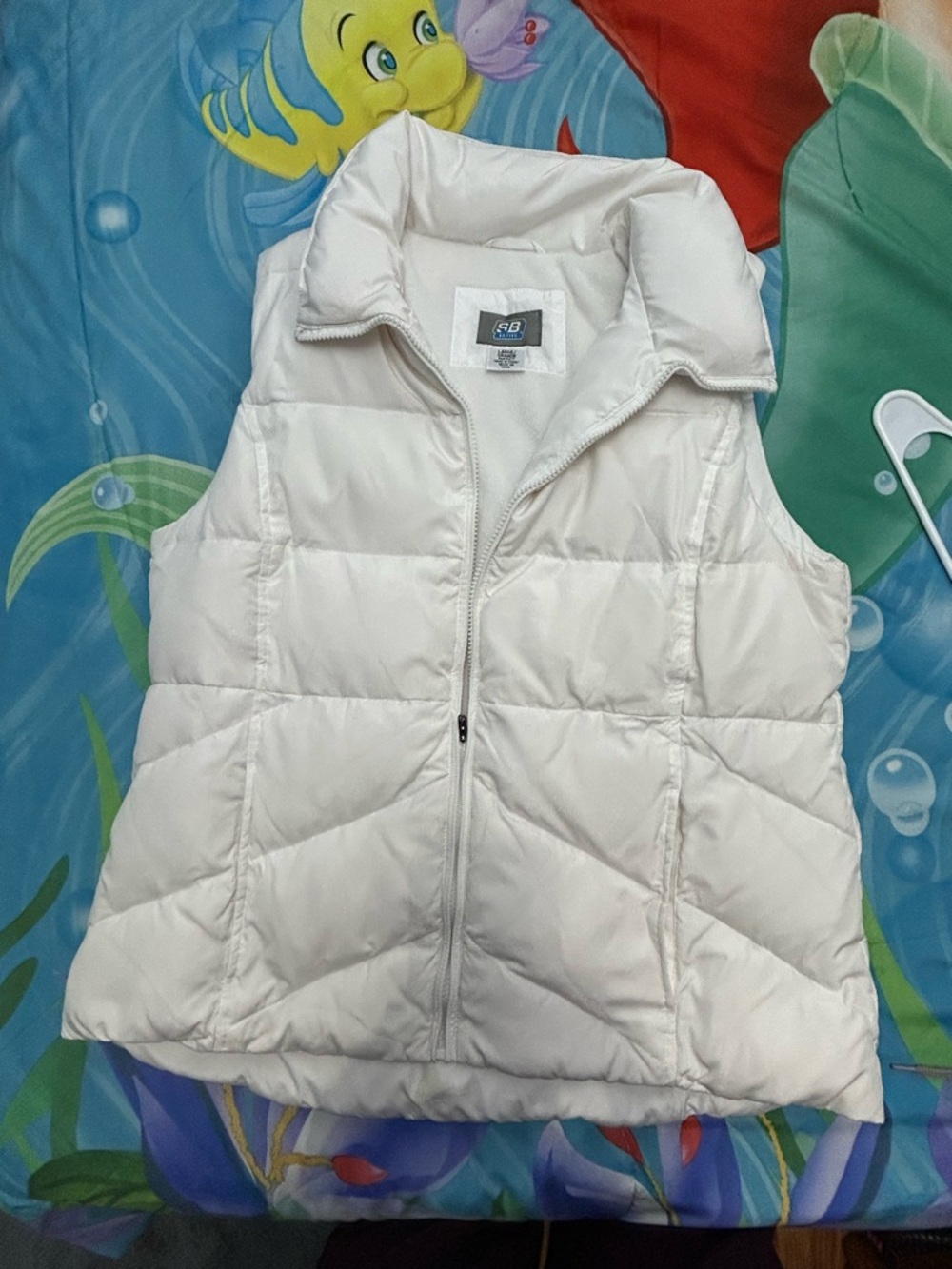 Women's Cream Quilted Puffer Vest with High Collar